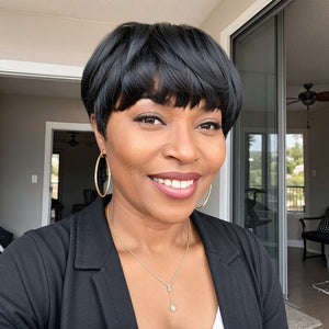 Wigstrends Trendy Natural Black Layered Pixie Cut Short Wigs With Bangs - Wigtrends