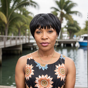 Wigstrends Trendy Natural Black Layered Pixie Cut Short Wigs With Bangs - Wigtrends