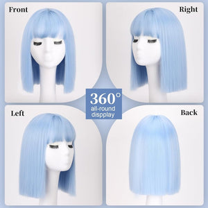 With Bangs Black Straigh Wigs for Women Bob Shoulder Length 100% Human Hair Wigs - Wigtrends
