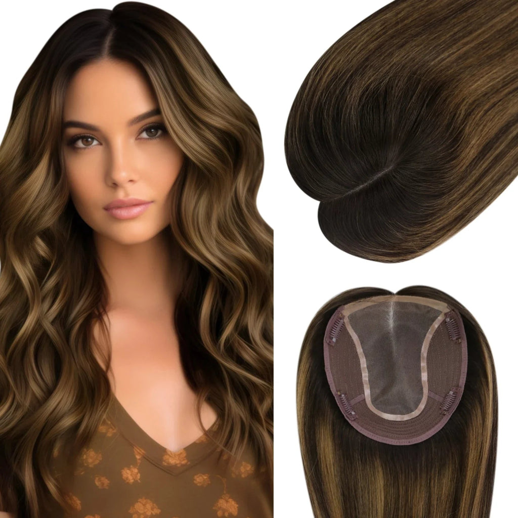 Women Hair Topper 6*7inch Large Base Hair Piece Balayage Brown - Wigtrends