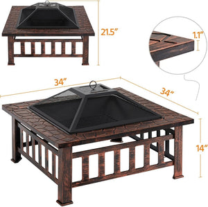 Yaheetech Multifunctional Fire Pit Table 32in Square Metal Firepit Stove Backyard Patio Garden Fireplace for Camping, Outdoor Heating, Bonfire and Picnic - Wigtrends