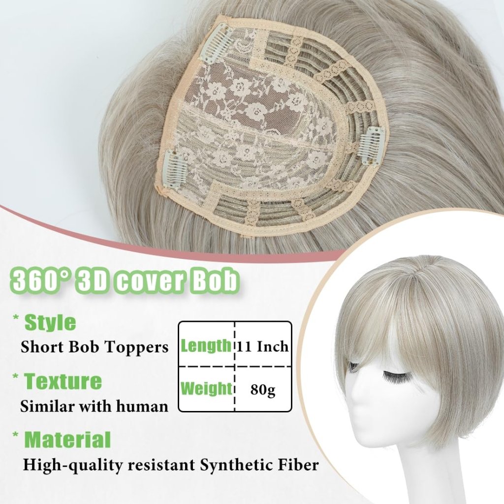 10 Inch Top Hair Piece for Women with Thinning Hair 360° 3D Wrap Short Hair Bob Wig Toppers - Wigtrends