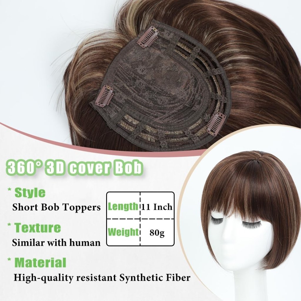 10 Inch Top Hair Piece for Women with Thinning Hair 360° 3D Wrap Short Hair Bob Wig Toppers - Wigtrends