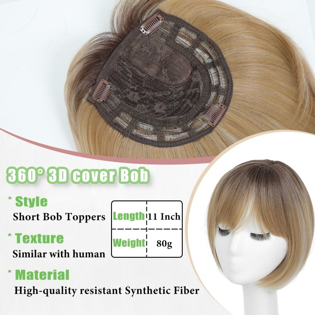 10 Inch Top Hair Piece for Women with Thinning Hair 360° 3D Wrap Short Hair Bob Wig Toppers - Wigtrends