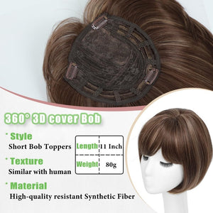 10 Inch Top Hair Piece for Women with Thinning Hair 360° 3D Wrap Short Hair Bob Wig Toppers - Wigtrends