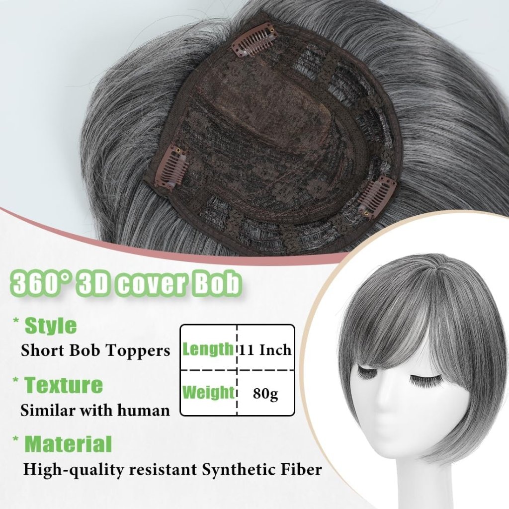 10 Inch Top Hair Piece for Women with Thinning Hair 360° 3D Wrap Short Hair Bob Wig Toppers - Wigtrends