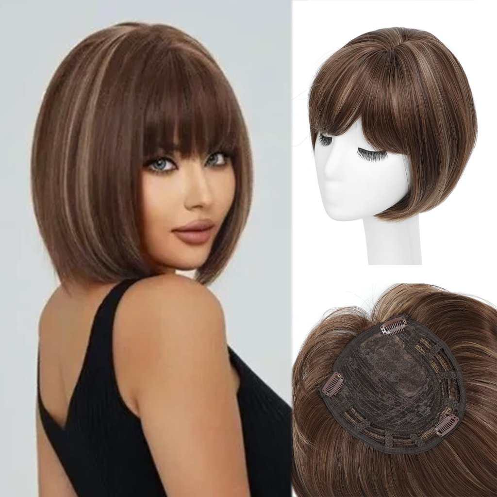 10 Inch Top Hair Piece for Women with Thinning Hair 360° 3D Wrap Short Hair Bob Wig Toppers - Wigtrends