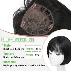 10 Inch Top Hair Piece for Women with Thinning Hair 360° 3D Wrap Short Hair Bob Wig Toppers - Wigtrends