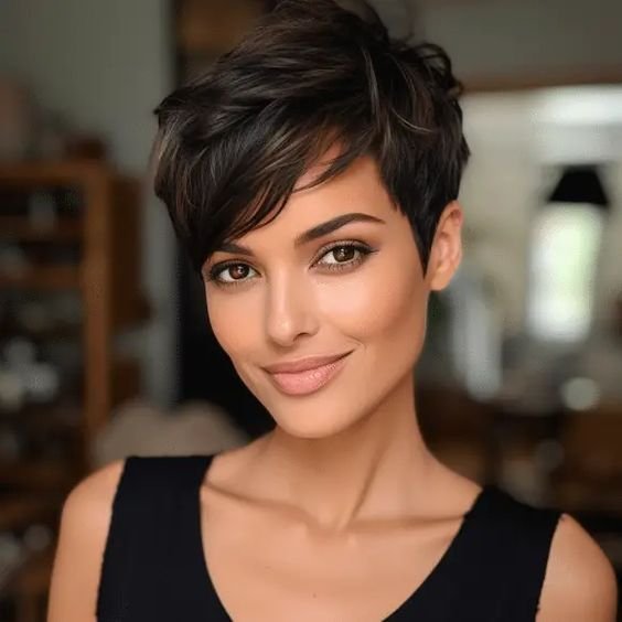 100% Human Hair Wavy Wig with Bangs Short Pixie Cut Wigs - Wigtrends