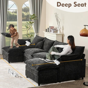 108 Inch U Shape Sofa, Sectional Sofa, Comfortable Cloud Sofa with Removable Footstool, Living Room Deep Seat Sofa, Linen, Beige - Wigtrends