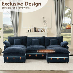 108 Inch U Shape Sofa, Sectional Sofa, Comfortable Cloud Sofa with Removable Footstool, Living Room Deep Seat Sofa, Linen, Beige - Wigtrends