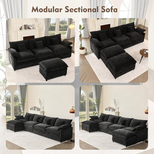 108 Inch U Shape Sofa, Sectional Sofa, Comfortable Cloud Sofa with Removable Footstool, Living Room Deep Seat Sofa, Linen, Beige - Wigtrends