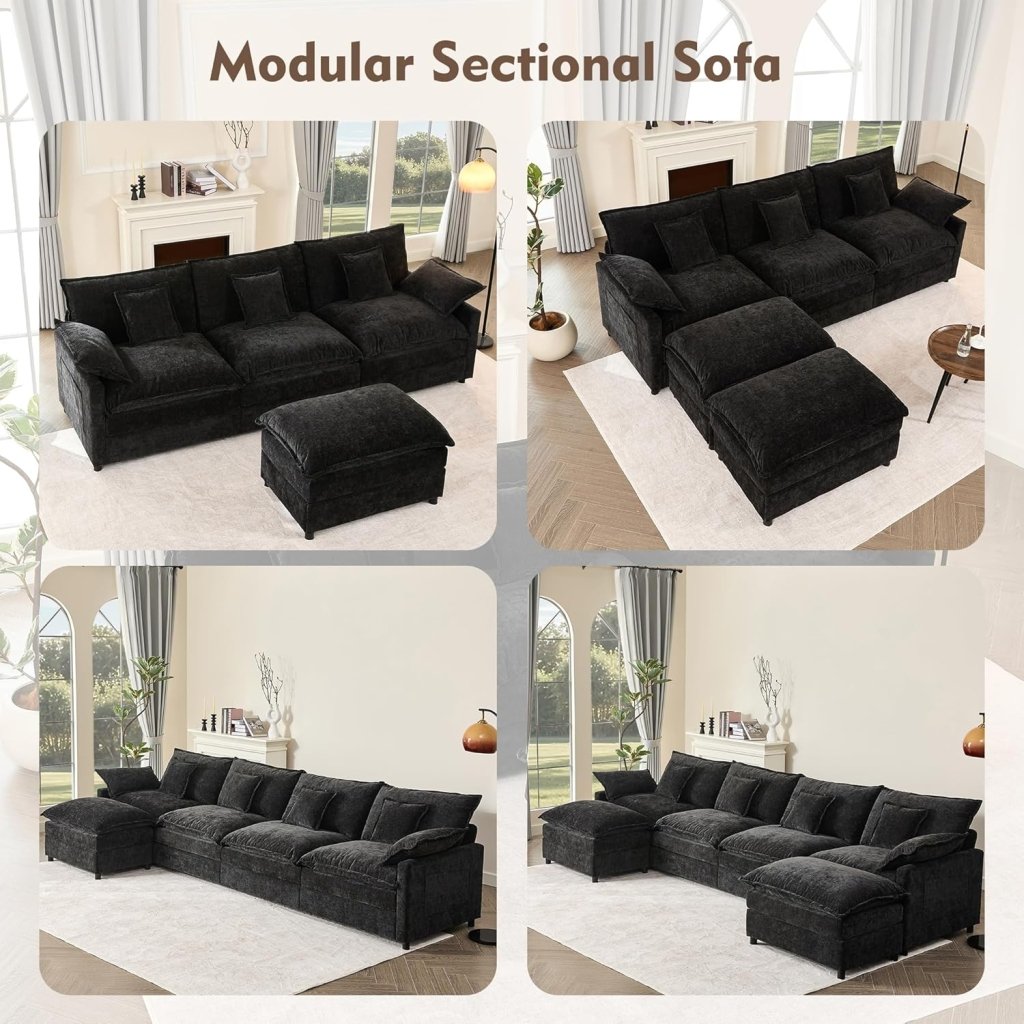 108 Inch U Shape Sofa, Sectional Sofa, Comfortable Cloud Sofa with Removable Footstool, Living Room Deep Seat Sofa, Linen, Beige - Wigtrends