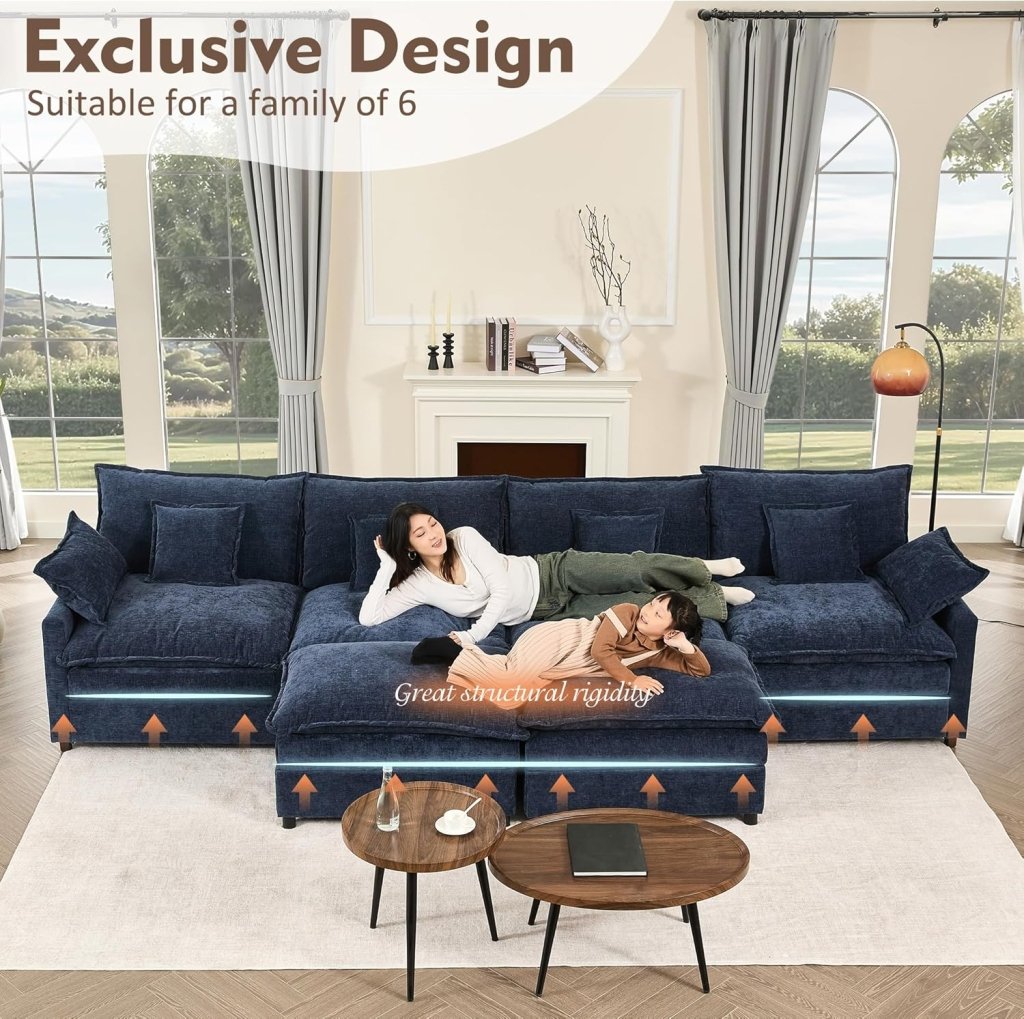 108 Inch U Shape Sofa, Sectional Sofa, Comfortable Cloud Sofa with Removable Footstool, Living Room Deep Seat Sofa, Linen, Beige - Wigtrends