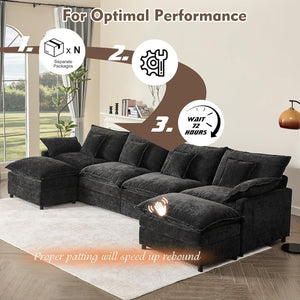 108 Inch U Shape Sofa, Sectional Sofa, Comfortable Cloud Sofa with Removable Footstool, Living Room Deep Seat Sofa, Linen, Beige - Wigtrends