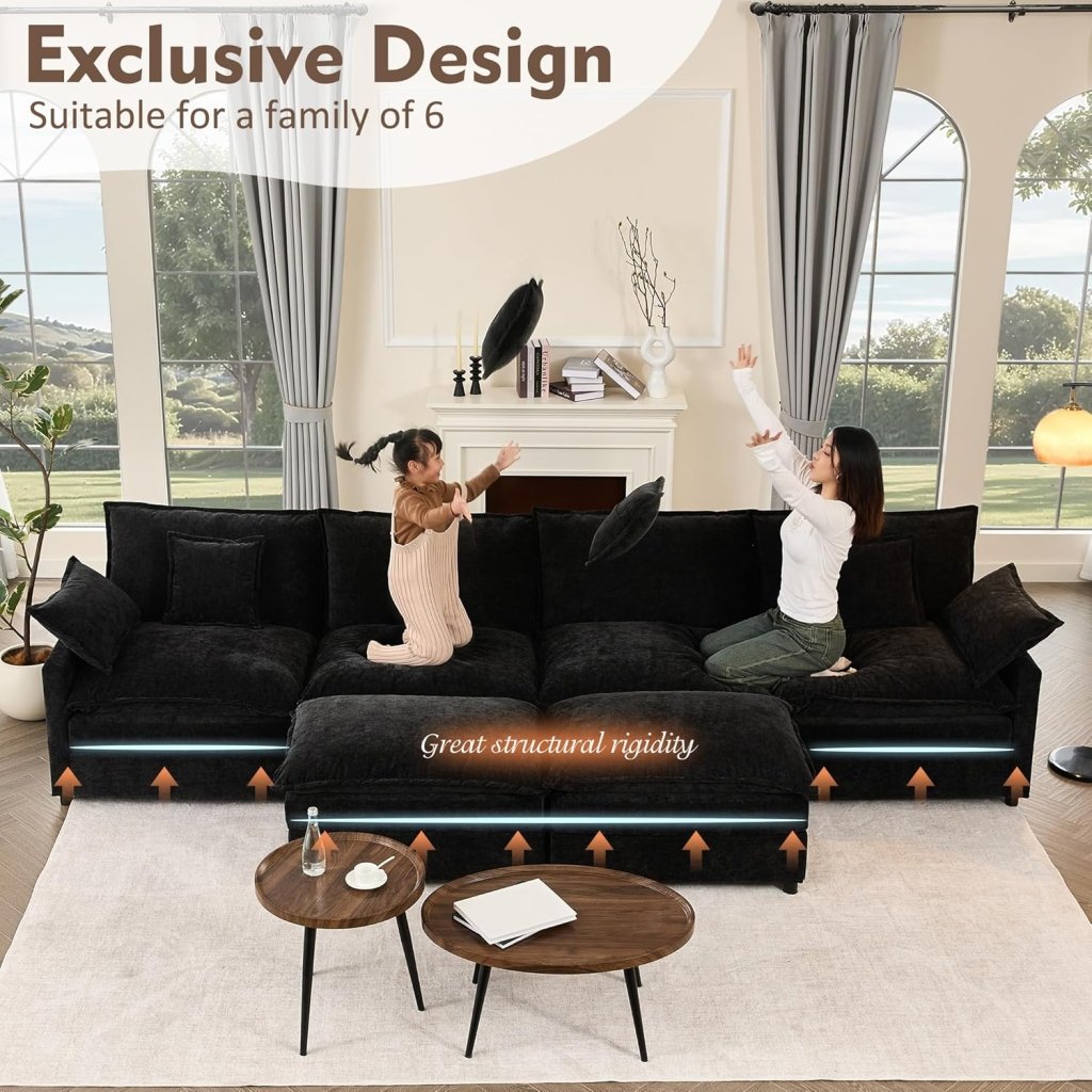108 Inch U Shape Sofa, Sectional Sofa, Comfortable Cloud Sofa with Removable Footstool, Living Room Deep Seat Sofa, Linen, Beige - Wigtrends