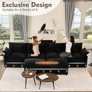 108 Inch U Shape Sofa, Sectional Sofa, Comfortable Cloud Sofa with Removable Footstool, Living Room Deep Seat Sofa, Linen, Beige - Wigtrends