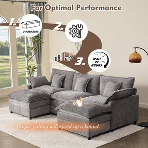 108 Inch U Shape Sofa, Sectional Sofa, Comfortable Cloud Sofa with Removable Footstool, Living Room Deep Seat Sofa, Linen, Beige - Wigtrends