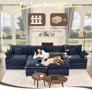 108 Inch U Shape Sofa, Sectional Sofa, Comfortable Cloud Sofa with Removable Footstool, Living Room Deep Seat Sofa, Linen, Beige - Wigtrends