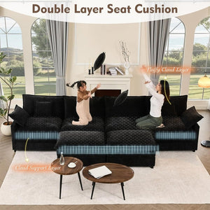 108 Inch U Shape Sofa, Sectional Sofa, Comfortable Cloud Sofa with Removable Footstool, Living Room Deep Seat Sofa, Linen, Beige - Wigtrends