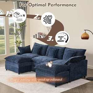 108 Inch U Shape Sofa, Sectional Sofa, Comfortable Cloud Sofa with Removable Footstool, Living Room Deep Seat Sofa, Linen, Beige - Wigtrends