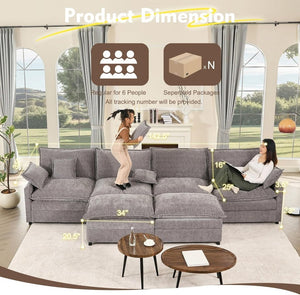 108 Inch U Shape Sofa, Sectional Sofa, Comfortable Cloud Sofa with Removable Footstool, Living Room Deep Seat Sofa, Linen, Beige - Wigtrends