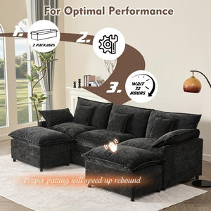 108 Inch U Shape Sofa, Sectional Sofa, Comfortable Cloud Sofa with Removable Footstool, Living Room Deep Seat Sofa, Linen, Beige - Wigtrends