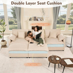 108 Inch U Shape Sofa, Sectional Sofa, Comfortable Cloud Sofa with Removable Footstool, Living Room Deep Seat Sofa, Linen, Beige - Wigtrends