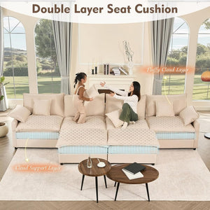 108 Inch U Shape Sofa, Sectional Sofa, Comfortable Cloud Sofa with Removable Footstool, Living Room Deep Seat Sofa, Linen, Beige - Wigtrends