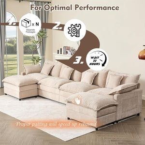 108 Inch U Shape Sofa, Sectional Sofa, Comfortable Cloud Sofa with Removable Footstool, Living Room Deep Seat Sofa, Linen, Beige - Wigtrends