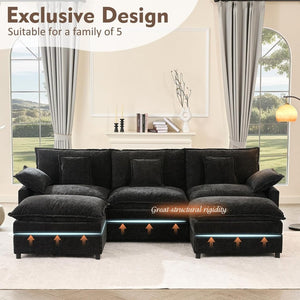 108 Inch U Shape Sofa, Sectional Sofa, Comfortable Cloud Sofa with Removable Footstool, Living Room Deep Seat Sofa, Linen, Beige - Wigtrends