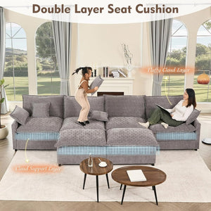 108 Inch U Shape Sofa, Sectional Sofa, Comfortable Cloud Sofa with Removable Footstool, Living Room Deep Seat Sofa, Linen, Beige - Wigtrends