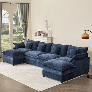 108 Inch U Shape Sofa, Sectional Sofa, Comfortable Cloud Sofa with Removable Footstool, Living Room Deep Seat Sofa, Linen, Beige - Wigtrends