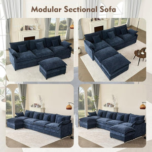 108 Inch U Shape Sofa, Sectional Sofa, Comfortable Cloud Sofa with Removable Footstool, Living Room Deep Seat Sofa, Linen, Beige - Wigtrends