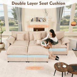 108 Inch U Shape Sofa, Sectional Sofa, Comfortable Cloud Sofa with Removable Footstool, Living Room Deep Seat Sofa, Linen, Beige - Wigtrends