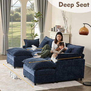 108 Inch U Shape Sofa, Sectional Sofa, Comfortable Cloud Sofa with Removable Footstool, Living Room Deep Seat Sofa, Linen, Beige - Wigtrends