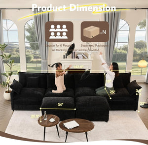 108 Inch U Shape Sofa, Sectional Sofa, Comfortable Cloud Sofa with Removable Footstool, Living Room Deep Seat Sofa, Linen, Beige - Wigtrends