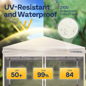 10x10ft Easy Pop - Up Canopy, Outdoor Screen Tent with Mosquito Netting, 2 Zipper Doors, and Roller Bag for Yard Camping Picnic Party Events, Beige - Wigtrends
