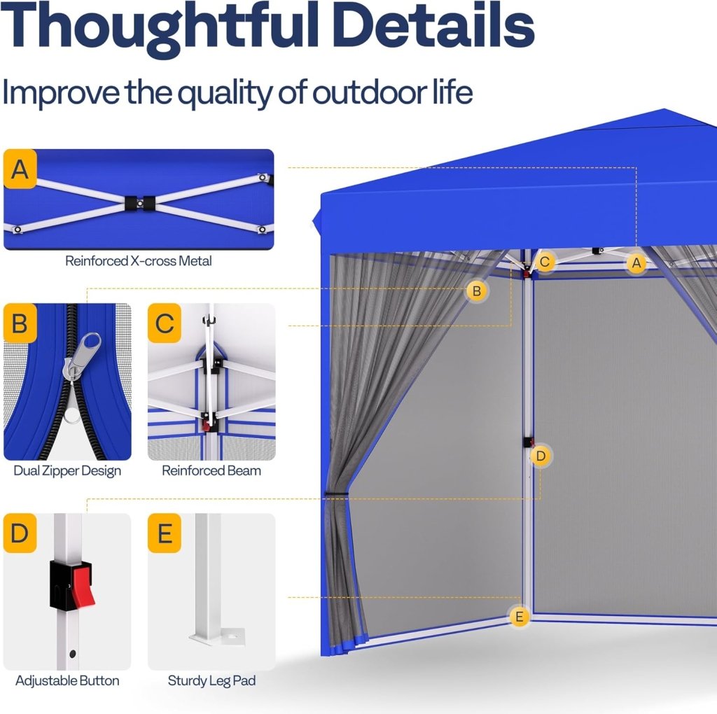 10x10ft Easy Pop - Up Canopy, Outdoor Screen Tent with Mosquito Netting, 2 Zipper Doors, and Roller Bag for Yard Camping Picnic Party Events, Beige - Wigtrends
