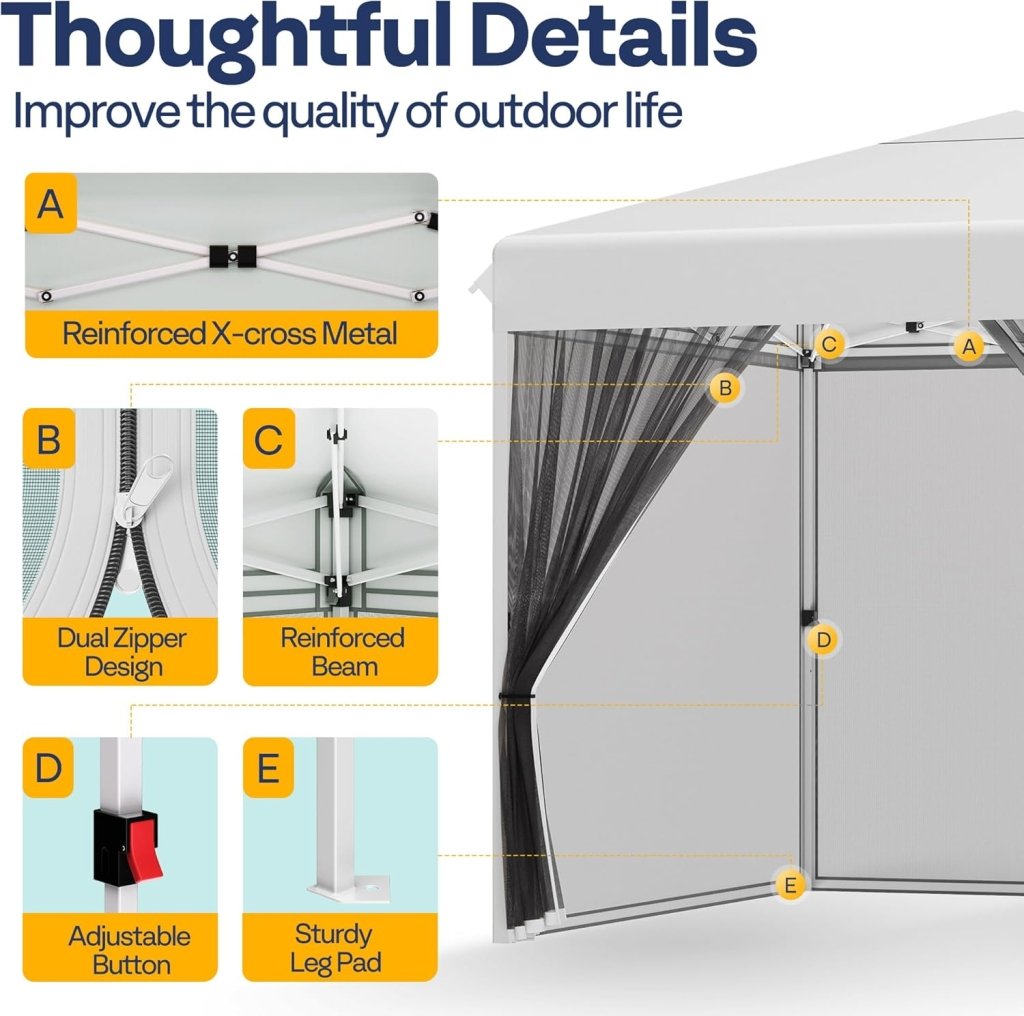 10x10ft Easy Pop - Up Canopy, Outdoor Screen Tent with Mosquito Netting, 2 Zipper Doors, and Roller Bag for Yard Camping Picnic Party Events, Beige - Wigtrends
