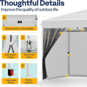 10x10ft Easy Pop - Up Canopy, Outdoor Screen Tent with Mosquito Netting, 2 Zipper Doors, and Roller Bag for Yard Camping Picnic Party Events, Beige - Wigtrends