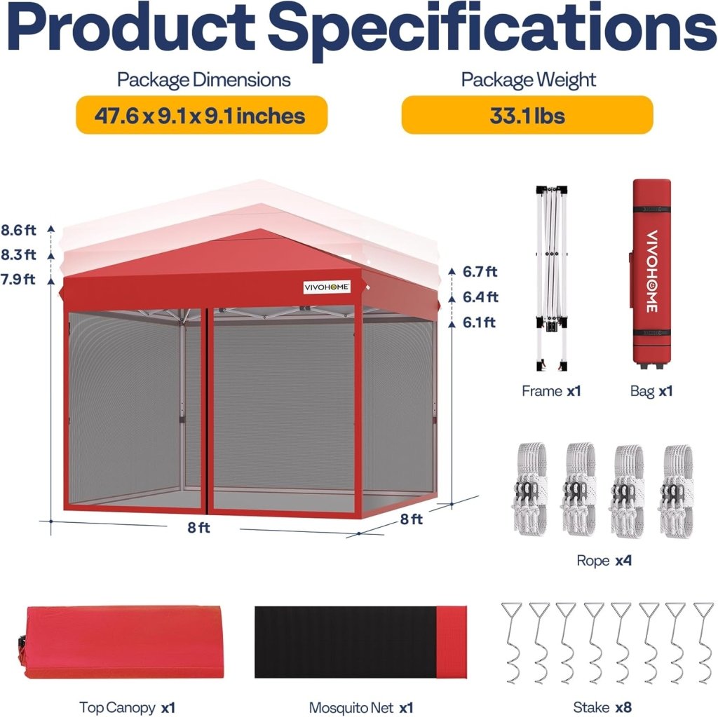 10x10ft Easy Pop - Up Canopy, Outdoor Screen Tent with Mosquito Netting, 2 Zipper Doors, and Roller Bag for Yard Camping Picnic Party Events, Beige - Wigtrends