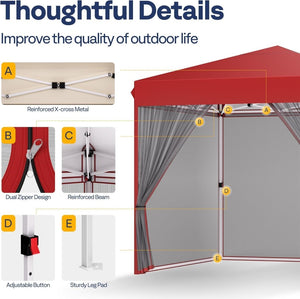 10x10ft Easy Pop - Up Canopy, Outdoor Screen Tent with Mosquito Netting, 2 Zipper Doors, and Roller Bag for Yard Camping Picnic Party Events, Beige - Wigtrends