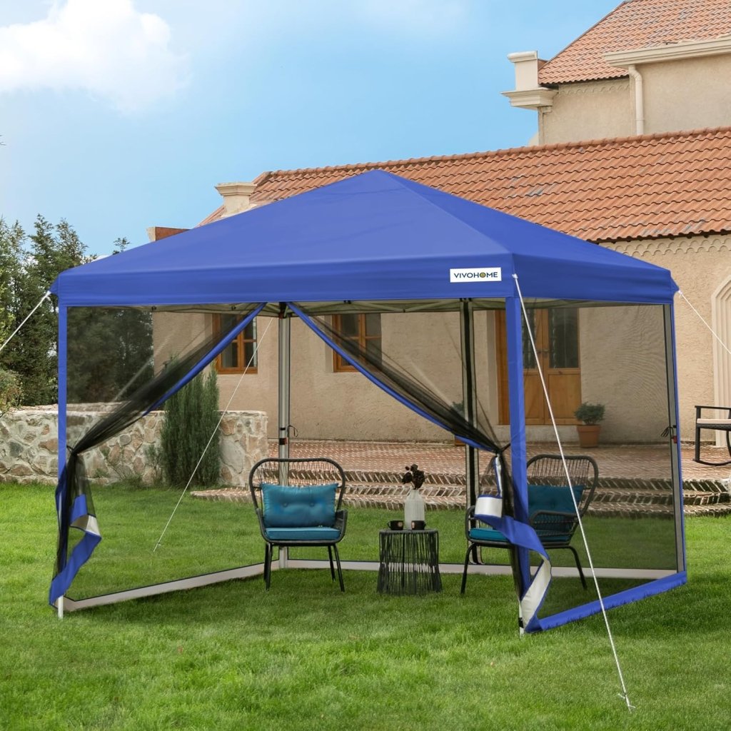 10x10ft Easy Pop - Up Canopy, Outdoor Screen Tent with Mosquito Netting, 2 Zipper Doors, and Roller Bag for Yard Camping Picnic Party Events, Beige - Wigtrends