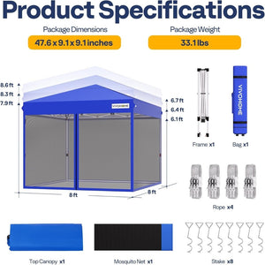 10x10ft Easy Pop - Up Canopy, Outdoor Screen Tent with Mosquito Netting, 2 Zipper Doors, and Roller Bag for Yard Camping Picnic Party Events, Beige - Wigtrends