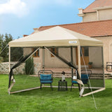 10x10ft Easy Pop - Up Canopy, Outdoor Screen Tent with Mosquito Netting, 2 Zipper Doors, and Roller Bag for Yard Camping Picnic Party Events, Beige - Wigtrends