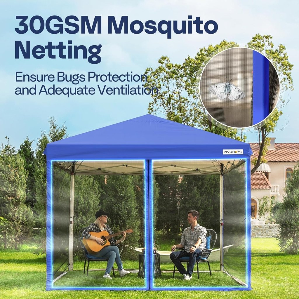 10x10ft Easy Pop - Up Canopy, Outdoor Screen Tent with Mosquito Netting, 2 Zipper Doors, and Roller Bag for Yard Camping Picnic Party Events, Beige - Wigtrends
