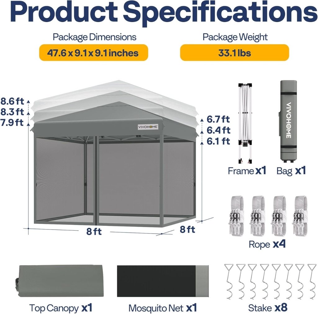 10x10ft Easy Pop - Up Canopy, Outdoor Screen Tent with Mosquito Netting, 2 Zipper Doors, and Roller Bag for Yard Camping Picnic Party Events, Beige - Wigtrends