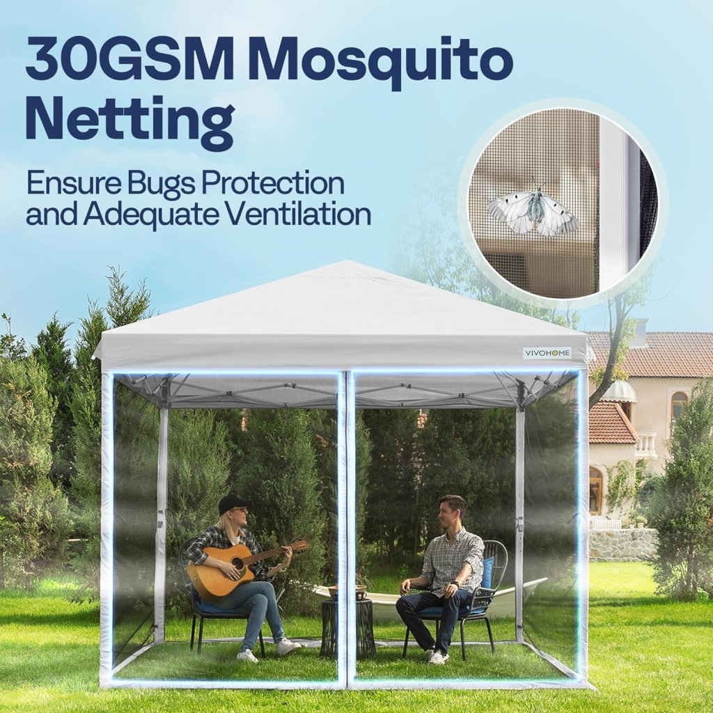 10x10ft Easy Pop - Up Canopy, Outdoor Screen Tent with Mosquito Netting, 2 Zipper Doors, and Roller Bag for Yard Camping Picnic Party Events, Beige - Wigtrends