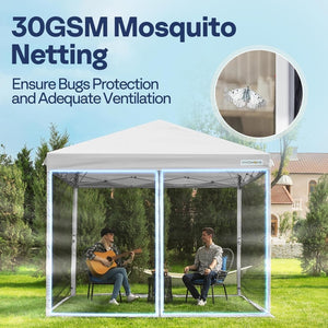 10x10ft Easy Pop - Up Canopy, Outdoor Screen Tent with Mosquito Netting, 2 Zipper Doors, and Roller Bag for Yard Camping Picnic Party Events, Beige - Wigtrends